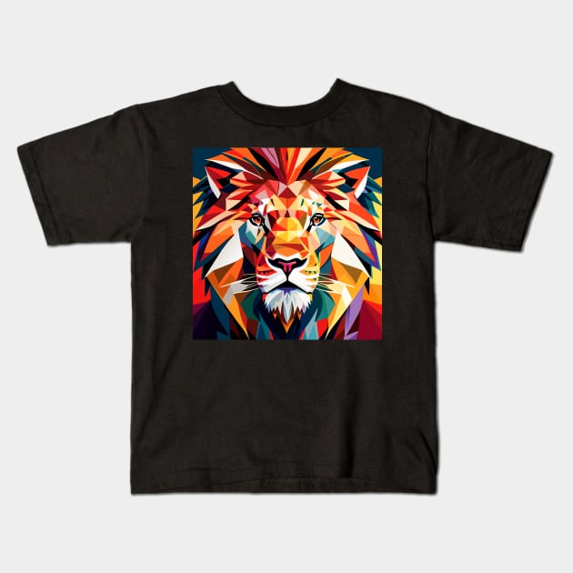 Low polygon Lion geometric pattern on abstract background Kids T-Shirt by Origami Fashion